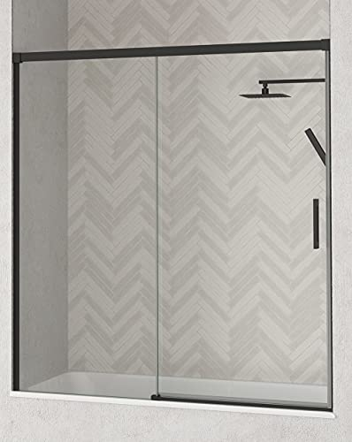 Mampara Bañera Frontal Corredera | Cristal templado de 6mm con ANTICAL | Frente de Bañera de 1 Fijo + 1 Puerta Corredera | Altura 150cm | Color Negro Mate 140 cm (Adaptable 134-139cm)