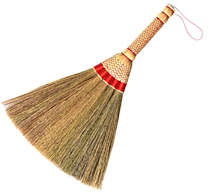 LTCT Handmade Broom Straw Braided Mini Broom Household Hand Brooms Cleaning Supplies Natural Miscanthus Sweeping Handle Broom for Sofa, Car, Corner and More About 13 Inches Length