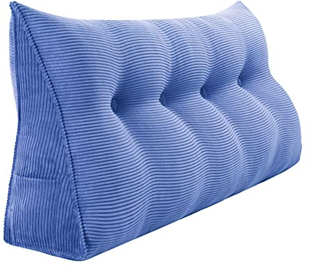 Johnear Keilkissen Lesekissen für Bett und Sofa Lehnenkissen, Rückenkissen Kopfteil Bett Rückenlehne Großes Dreieckiges Lendenkissen (Blau, 120cm)