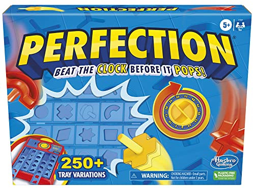 Hasbro Gaming Perfection Game for Kids Ages 5 and Up, Pop Up Game, Customize The Tray for Over 250 Combinations, Kids Games, Games for 1+ Players