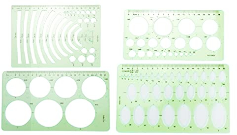 WDONAY Ritningsmall plast geometriska schabloner mätverktyg cirkel oval och båglinjal för kontor skola arkitektur möbler hus inredning 4 st (grön)
