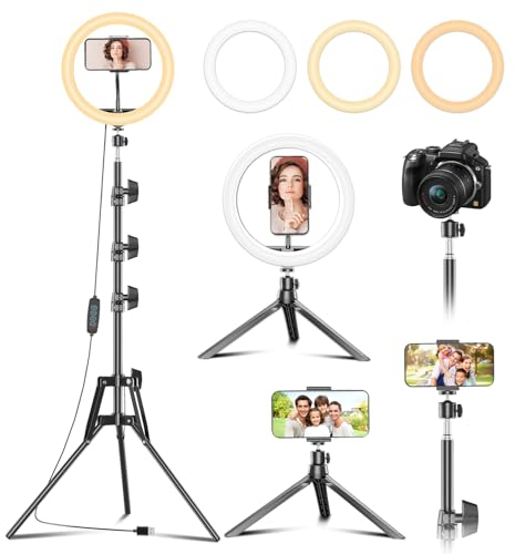 PEYOU 12 Aro de Luz con Trípode,183 CM Ring Light con Control Remotode y Trípode de Sobremesa, Aro de Luz Ajustable con 3 Modos y 10 Brillo Niveles para Tiktok,Maquillaje, Youtube, Twich Live
