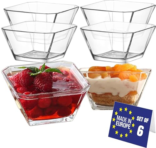 NORDIC SCHILLER Modern Glas Dessertschalen Set 6, 300ml BLEI FREI Stapelbare Glasschalen, Dessertbecher, Puddingschalen, Dessert Schalen Glas, Obst Servierschalen, Soßenschalen, Glass Dessert Bowls