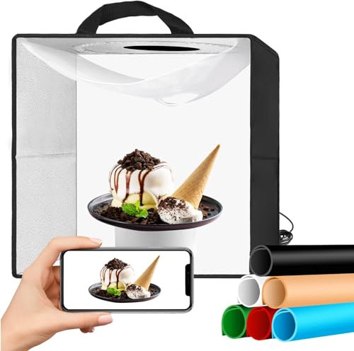 EMART Photo Lightbox for Photography, 40x40cm/16x16 Photo Studio Light Box, Portable Photography Light Tent, 144 LED Light and 6 Waterproof PVC Backgrounds for Product Photography, Small Items