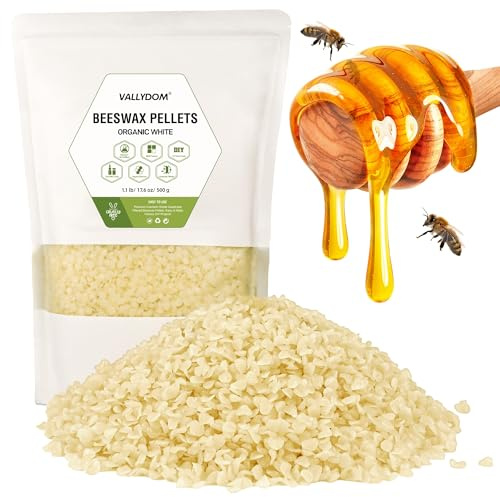 VALLYDOM Beeswax 500g White Beeswax Pellets, Candle Wax, Organic Beeswax, Wax for Candles Making, Beeswax Candles,Beeswax for Skin, Soap Making Supplies, Candle Making, Candle Wax for Making Candles