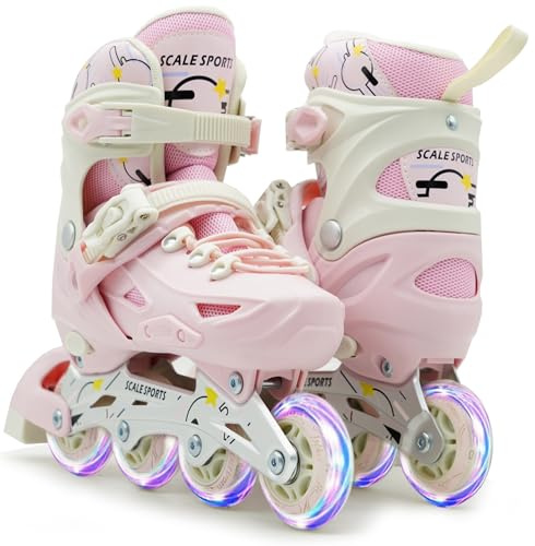 Scale Sports Justerbara rullskridskor inline med 8 upplysta hjul – barn inline-rullskridskor för barn och vuxna rullar för pojkar och flickor (rosa, Large-UK 5-7, EU 38-41)