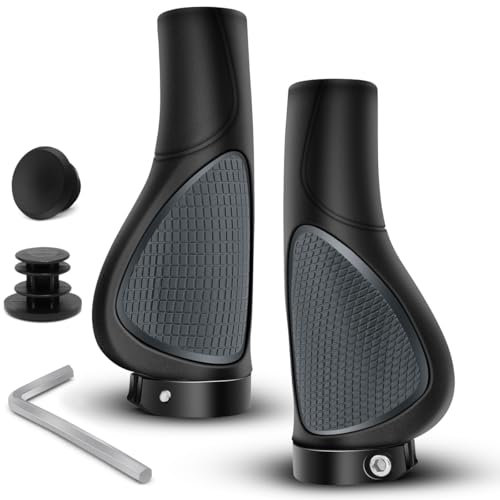 GOUNNU Fahrradgriffe Rutschfester Lenkergriffe Ergonomisch Weichem Rubber Fahrrad Griffe mit Aluminium Lock Lenker Griffe MTB für 22.2 mm Fahrrad/Mountainbike/Rennrad/BMX (Grau)