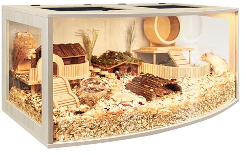 Prolee Hamster Cage Chew Proof Wood, Hamsters Enclosure Openable Top with Curved Design,Waterproof Small Animals Cage with Acrylic Sheets for Gerbils,Hamster Habitat(40 Inches)