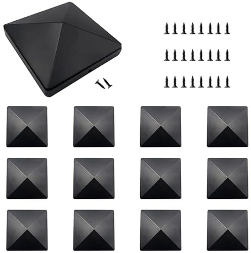 【Winter Protection Essential】12x 4x4 Inch Fence Post Caps - Heavy-Duty Black ABS Plastic Post Top Covers with Screws - Protect Timber Posts from Rot, Snow & Rain Damage for Garden Fence & Decking