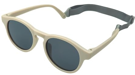 FloraVigo baby sunglasses, kids sunglasses with strap polarized flexible frame, UV400 protection suitable for 0-36 months infants and toddlers girls and boys (Sand milk white)