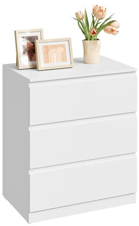 WOLTU Cómoda Cajonera, Cómada Blanca de 3 Cajones, Cajonera Organizador Moderna para Dormitorio y Salón, 60x40x70 cm, KMD005ws