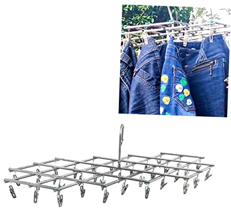 Stainless Steel Sweater Hanger with 35 Clips - Versatile Drying Rack for Clothes, Diapers, Bras, Towels, Socks, and Underwear - Swivel Hook Design