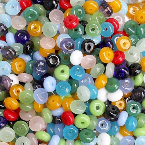 UNOZAVER 300 stycken färgglada glaspärlor, platta runda pärlor för att trä på med hål, 6 mm x 3 mm små pärlor för armband, pyssel, smyckestillverkning, gör-det-själv halsband, örhängen (färgglada)