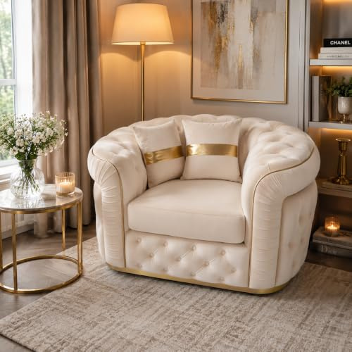 Stratus Interiors Ambassador Sofa Chesterfield Toronto Metal Trim Fabric - Frill Design - Armchair for Livingroom- Gold Trim