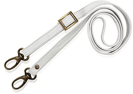 Josephine Osthoff - SCHULTERRIEMEN Echtleder Ersatzriemen Gurt Crossbody Strap Ersatz 135 cm Länge 2 cm Breite, Farbe:Weiß/Altgold