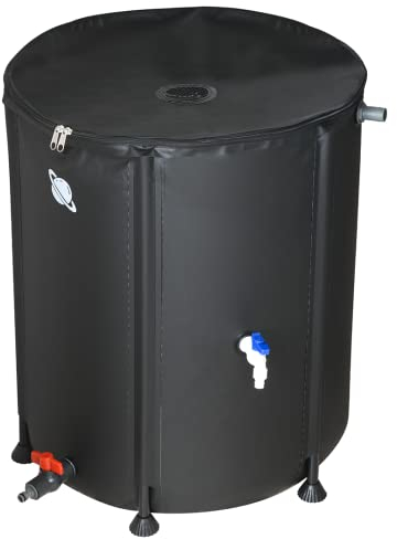 Lostronaut 26 gallon bärbar regntunna vattentank – hopfällbar regnvattensuppsamlingssystem förvaringsbehållare – regnuppsamlingsbehållare med två spikar och överloppssats – inkluderar 25