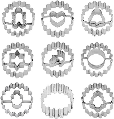 Ausstecher Weihnachten Set, 9 Stück Keksausstecher Weihnachten, Mini Ausstechformen Edelstahl Linzer Ausstecher Set, Klein Plätzchenform Keksform für Backen Fondant Torten