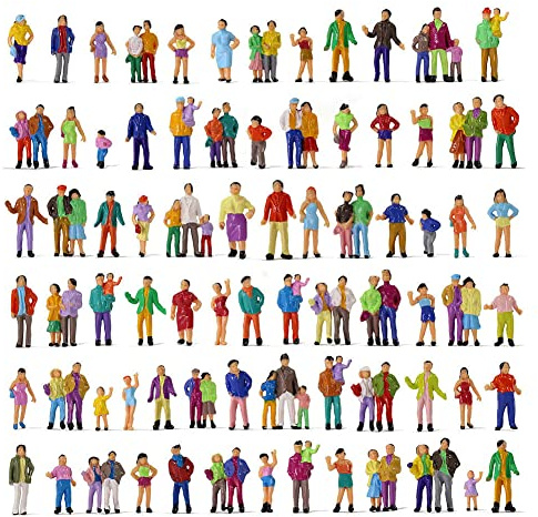 URPIZY 50 figuras pintadas, modelo de trenes, escala HO, modelo 1:87, personas, pasajeros, multicolor, multiusos, figuras pintadas, modelo de tren, figuras de pasajeros para escenas en miniatura