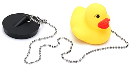 Bouchon de Vidange Baignoire avec Chaîne à Billes en Acier Inoxydable (45 mm), Noir Bouchon de Vidange en Caoutchouc avec Longue Chaîne pour Baignoire, Cuisine, Lavabo