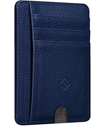 FINTIE Cartera Tarjetero de Crédito con Bolsillo Frontal - Tarjetero Minimalista con Bloque RFID Portatarjetas para Tarjetas de Crédito/Identificación con Cubierta Transparente, Azul Marino