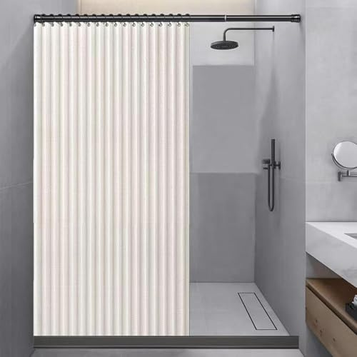 Tenda da Doccia Pieghevole per Bagno, Tenda da Doccia con aspirazione Magnetica su Due Lati Tenda da Bagno in Lino Spesso (Beige,120x200cm)