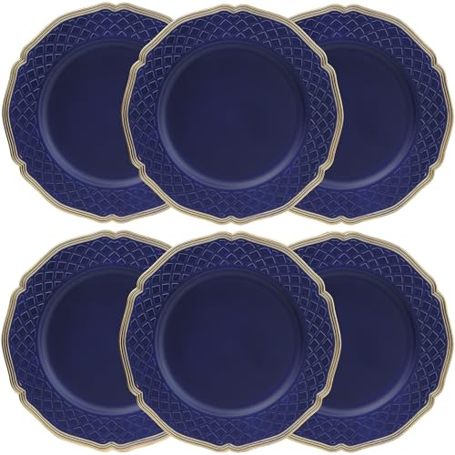 SforGUVA Royal Blue Charger Plates with Beaded Rims, Set of 6 Plastic Wedding Bulk Plate Charges for Dinner Plates, Table Decoration, Holiday, Thanksgiving, Christmas.