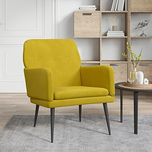 Homgoday Sillón de TV, sillón de relax, sillón de televisión, sillón individual, para salón, dormitorio, amarillo, 62 x 79 x 79 cm, terciopelo