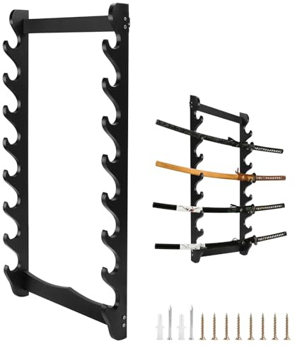 SWAWIS 8 Tier Supporto Spada, Legnoso Samurai Katana Display Stand, Katana Espositore da Montato a Parete per Canne Pesca Flauti Spada, Larghezza 32cm