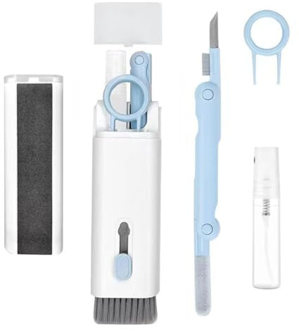 CPSYTE Set di Pulizia per Tastiera, 7 in 1, pulitore per Tastiera con Spazzola Keyboard Cleaner, Strumento Compatto Multifunzionale(Blu e Bianco)