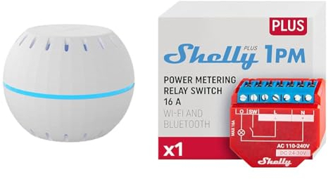 Shelly H&T Weiß | Intelligenter Wlan Luftfeuchtigkeits- und Temperatursensor & Plus 1PM | WLAN & Bluetooth Relais Schalter mit Strommessung