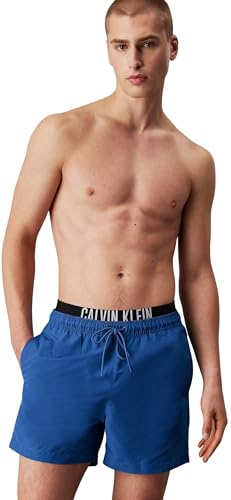 Calvin Klein Uomo Pantaloncino da Bagno Medium Double con Fascia con Logo, Blu (Patch of Blue), L