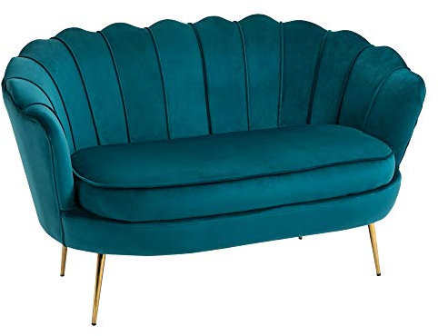 HOMCOM Sofa 2 Sitzer Couch mit Armlehne blütenblattförmiger Rückenlehne Dick Gepolstert Polstersofa Modern Doppelsofa mit Samtoptik, Metallbeine für Wohnzimmer, 130 x 77 x 77 cm, Dunkelgrün