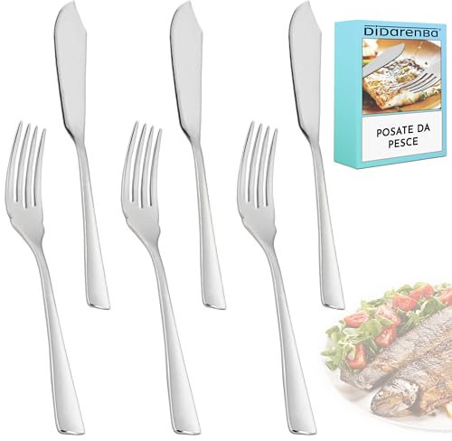 Posate da pesce 6 pezzi acciaio inox lucidato con 3 pezzi di pala pesce e 3 pezzi di forchette pesce