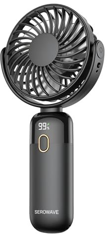 Serowave Handheld Fan – Strong Powerful Wind Power, 4 Adjustable Speeds, 7-24 Hour Long Lasting Portable Mini Fan, 5000mAh with LED Display (Black)