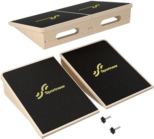 Sportneer Planche inclinée en bois, planche d'équilibre à 15° / 20° pour l'entraînement à l'équilibre – Planche extensible antidérapante pour un usage domestique (15 °)