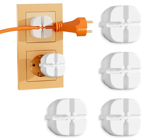VntMQP Tapa para Enchufe, Apta para cocinas y baños, Resistente al Polvo y a Las Salpicaduras, con Abrazadera para Cable y Gancho (4 Blancos/Sujetacables)