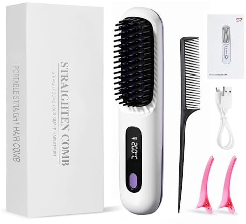 ZenBrush Brosse Lissante Sans Fil Brosse Chauffante Portable Rechargeable pour Coiffage Quotidien et Voyage, Design Durable
