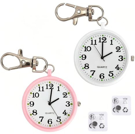 TNSLAND 2 orologi da infermiera con clip, orologio da taschino con moschettone, orologio da tasca per infermiere, orologio da tasca luminoso con quadrante grande, orologio portachiavi per ospedale e