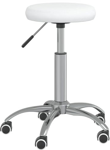 Ziaphsol Tabouret de massage en cuir synthétique blanc, en acier chromé, avec roulettes, hauteur réglable de 42 à 54 cm, rotatif à 360 °, pour salon de coiffure, bureau, café et maison