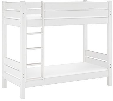 Erst-Holz Hochbett weiß Überlänge 100x220 Massivholz Kiefer extra stabil Rollrost Matratze 60.16-10-220WM