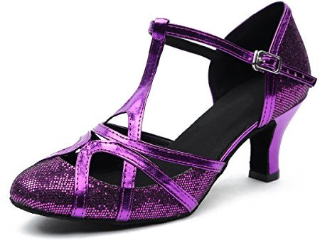 MINITOO Femme Danse Chaussure Ferme Cabaret Fete Soiree Escarpins et Talons Bas L2040 Violet 6cm Talon EU 38