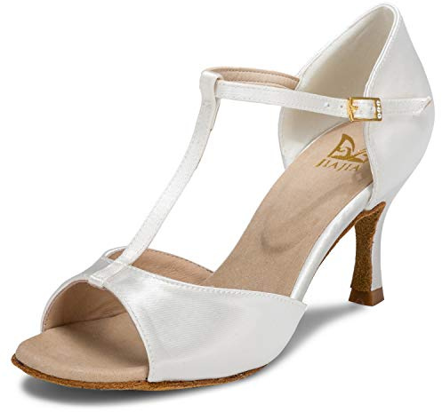 JIAJIA 20511 Latin Dam Sandaler 7,5 cm Flared Heel Super Satin Dansskor Färg Elfenben,Storlek 36 EU (3 UK)