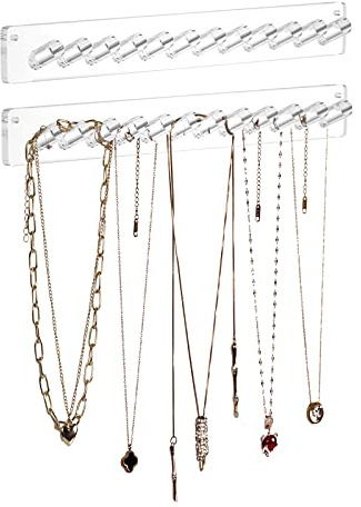 AITEE Necklace Holder, Acrylic Necklace Organizer Wall Mounted with 12 Hooks, for Hanging Necklace, Jewelry, Bangles, Bracelets and Rings, Best Gifts for Girls and Women(2 PACK)