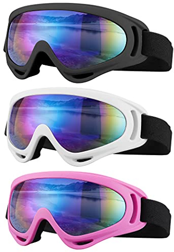 SixYard Ski Goggles, Motorcycle Goggles, 3 Pack Snowboard Snow Goggles for Men Women Adult Youth (Style 2)