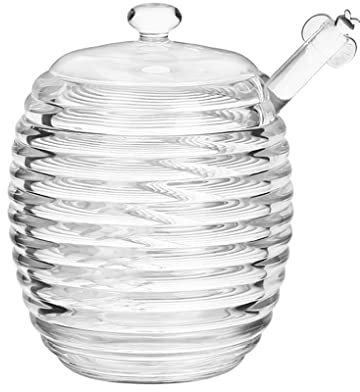 MEETOZ Glass Honey Pot, Equipped with Glass Honey Stick, Honey Pot Glasss Holder Dispenser, For home kitchens