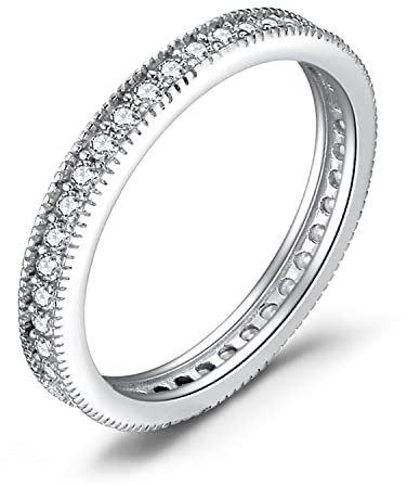 JewelryPalace Modeschmuck Klassisch Zirkonia Band Ring Damen, Hochzeitsringe Damenring Silber 925 Trauringe Eheringe für Frauen, Vorsteckring Stapelring Eternity Ring Bandring Schmal, Ringe Set 58