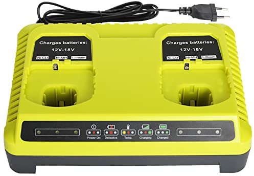 YEX-BUR 2 Ports P117 Dual Chemistry 18V ONE+ Batterieladegerät für Ryobi 6A Schnellladegerät P117 P118 Kompatibel mit Ryobi 18V 14,4V 12V Lithium NiCd NiMh Akku P100 P101 P102 P103 P105 P107 P108