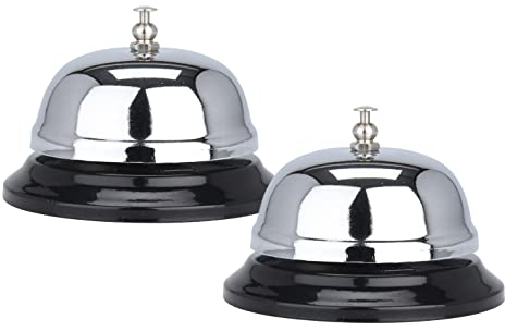 Spetebo Metall Tischglocke 2er Set Silber - 8,5 cm - Hotel Service Tischglocke - Klingel Glocke für Rezeption Gastronomie Empfangsthresen Geschäft
