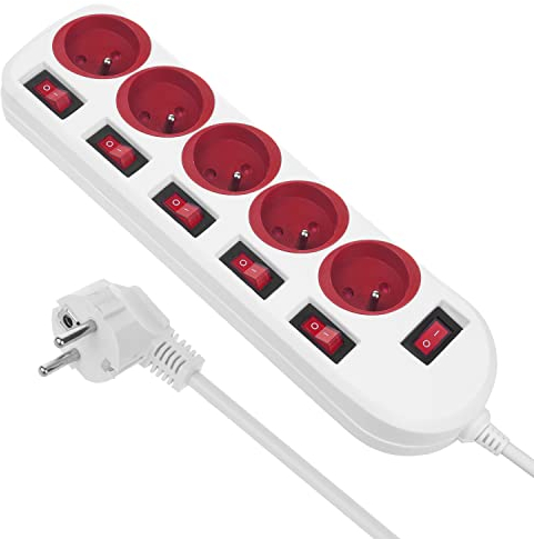 Maclean MCE204 R/W Bloc multiprises Rallonge à 5 Prises avec Interrupteurs 250 V AC/10 A 1,5 m