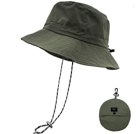 lifwimner Sun Hat for Women Men Foldable Waterproof Bucket Rain Hat with Chin Strap Quick Dry Boonie Fishing Hiking Camping Cap(Green)
